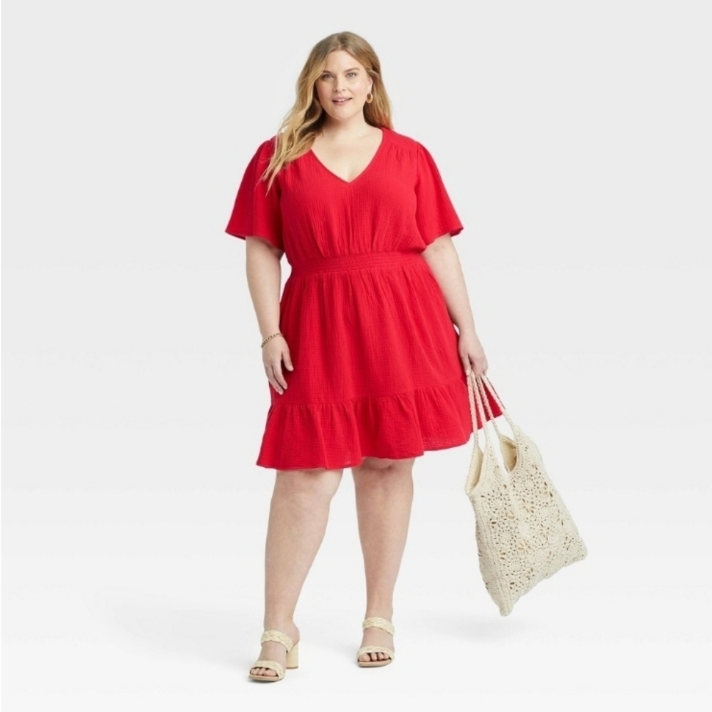 Plus Size 4X Knox Rose Women's Flutter Short Sleeve Gauze A-Line Dress - Picture 2 of 7